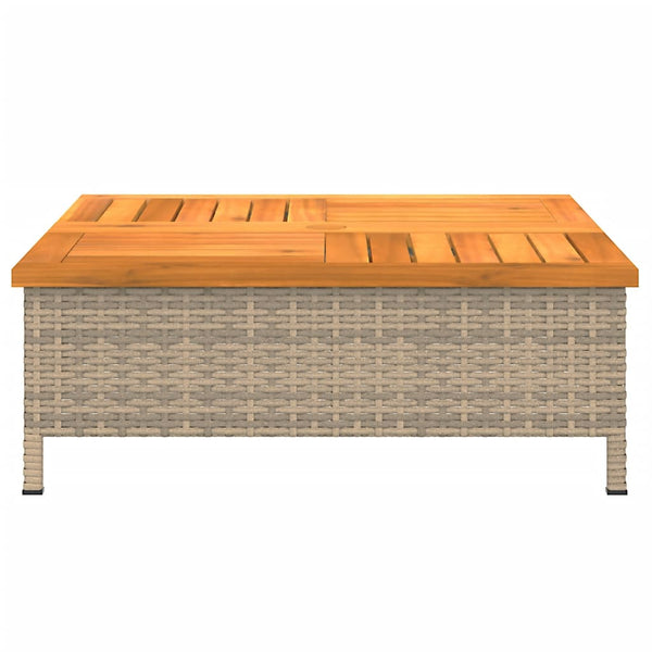 Beige Gartentisch Vincenza 70x70x25cm (Rattan und Akazienholz)