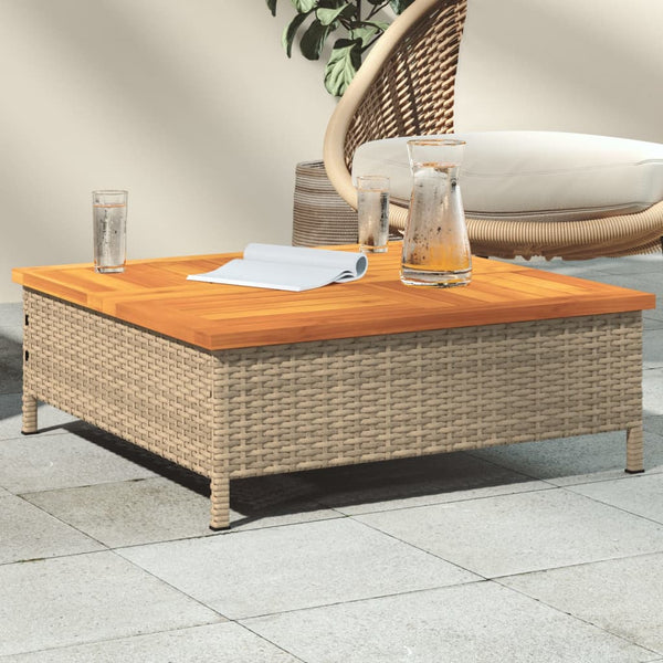 Beige Gartentisch Vincenza 70x70x25cm (Rattan und Akazienholz)