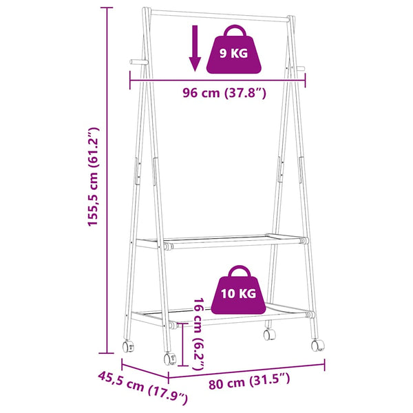 Garderobenständer mit Ablage und Rollen Teofilk 96x45,5x155,5cm (Bambus)
