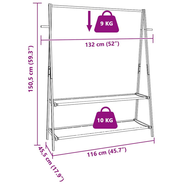 Vaateteline hyllyillä Teofilk 132x45,5x150,5cm (bambu)