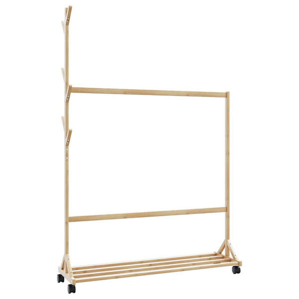 Kleiderständer Alger 100x35x157cm (mit Haken und Rollen Bambus)