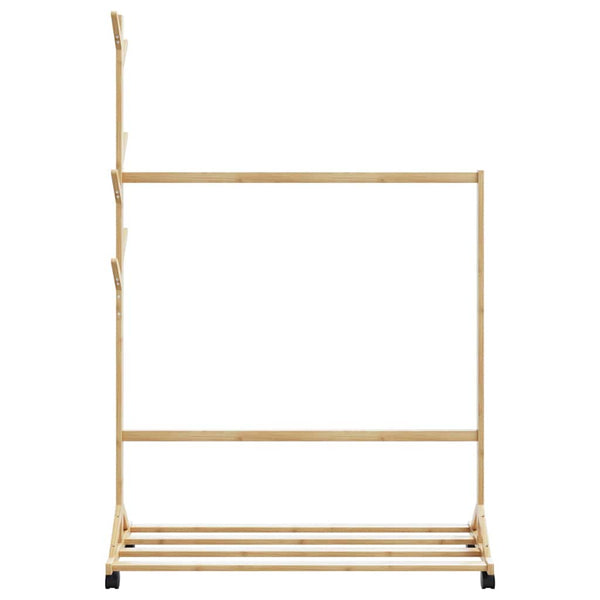 Kleiderständer Alger 100x35x157cm (mit Haken und Rollen Bambus)