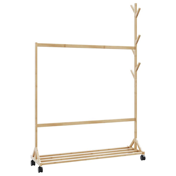 Kleiderständer Alger 100x35x157cm (mit Haken und Rollen Bambus)