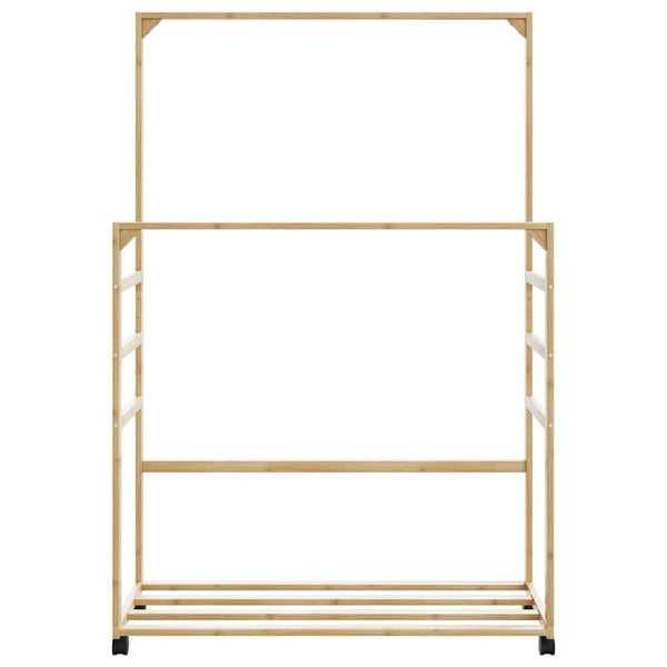 Kleiderständer mit Regalen und Rollen Ovila 90x35x155cm (Bambus)
