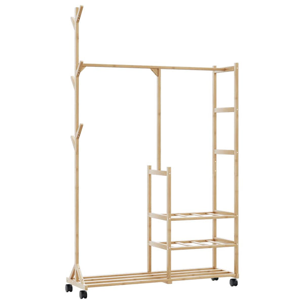 Kleiderständer mit Ablagen und Rollen Petrache 100x38x175,5cm (Bambus)