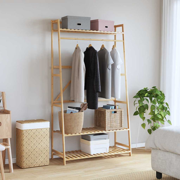 Vaateteline hyllyillä Maricica 110x40x180cm (bambu)