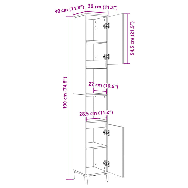 Badezimmerschrank Sonoma Eiche Cinciia 30x30x190cm (Holz)