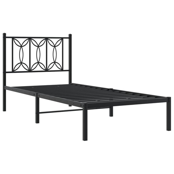Schwarzes Metallbettgestell mit Kopfteil Sumitru 90x200cm