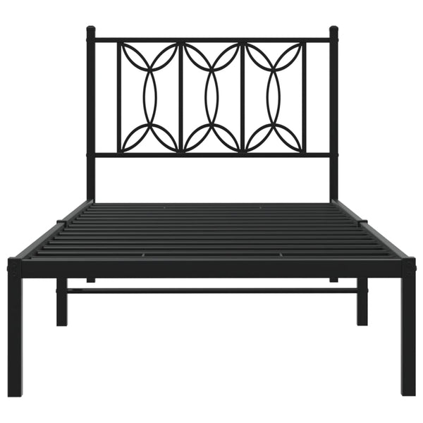 Schwarzes Metallbettgestell mit Kopfteil Sumitru 90x200cm