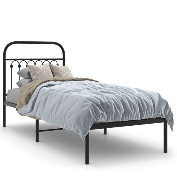 Schwarzes Metallbettgestell mit Kopfteil Sena 75x190cm