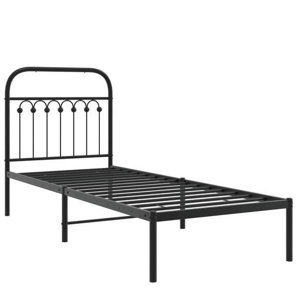 Schwarzes Metallbettgestell mit Kopfteil Sena 75x190cm