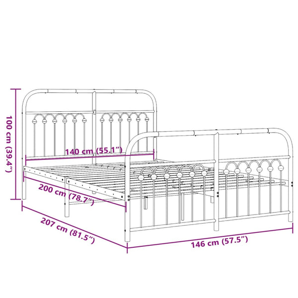 Schwarzes Metallbettgestell mit Kopfteil Sena 140x200cm