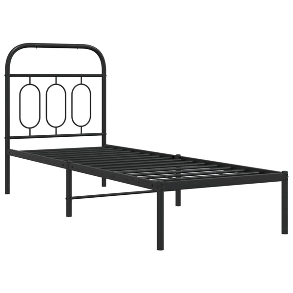 Schwarzes Metallbettgestell mit Kopfteil Atce 75x190cm