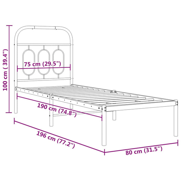 Schwarzes Metallbettgestell mit Kopfteil Atce 75x190cm