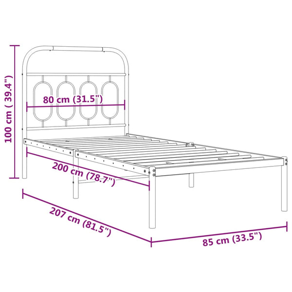 Schwarzes Metallbettgestell mit Kopfteil Atce 80x200cm