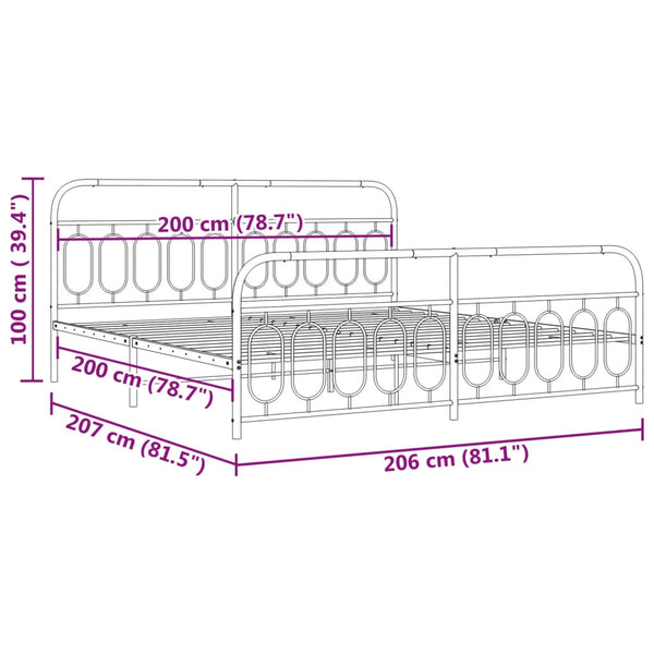 Schwarzes Metallbettgestell mit Kopfteil Atce 200x200cm