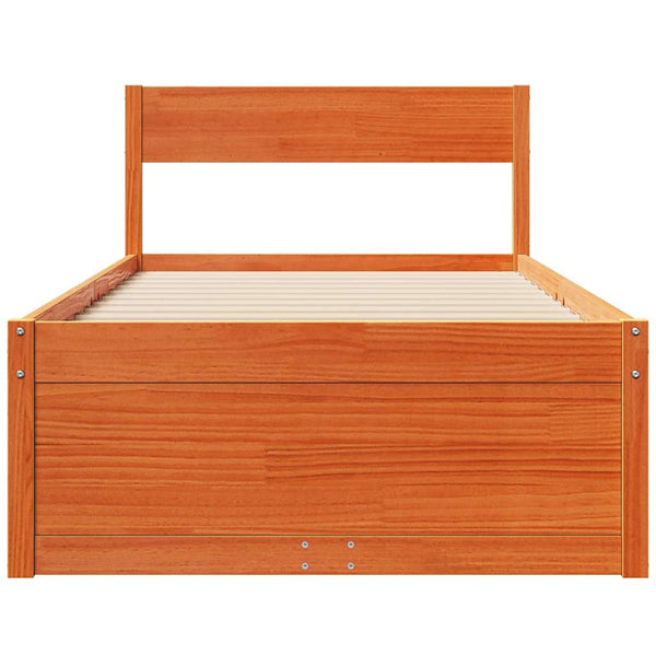 Braun-beige Bettrahmen mit Schubladen Rizetta 90x200cm (Kiefer)