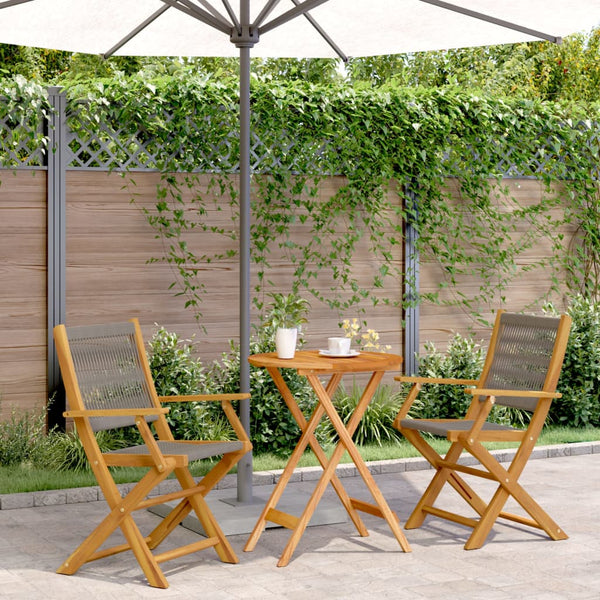Graues 3-teiliges Bistro-Set Slagan (Polypropylen und Akazienholz)