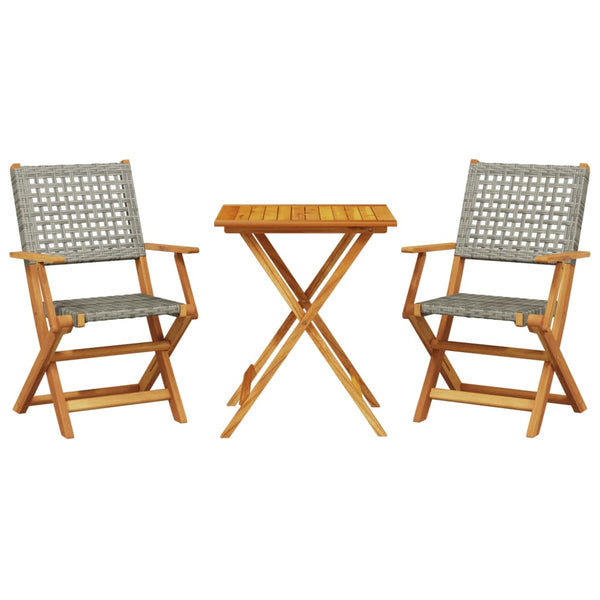 Bistro-Set Carlla Grau (3-teilig, Akazienholz und Polyrattan)