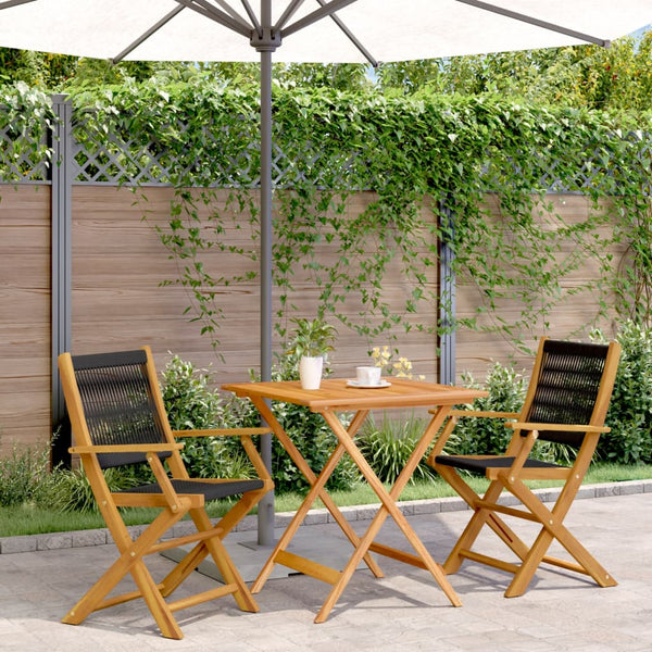 Schwarzes Bistro-Set Slagan (Akazienholz und Polypropylen, 3-teilig)