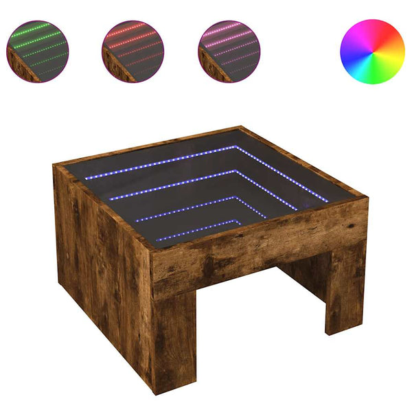 Couchtisch Räuchereiche Adiere 50x50x30cm mit Infinity-LED-Beleuchtung