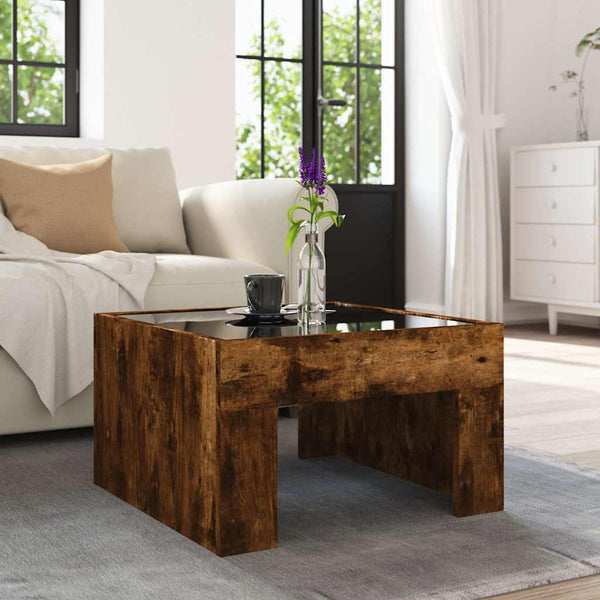 Couchtisch Räuchereiche Adiere 50x50x30cm mit Infinity-LED-Beleuchtung