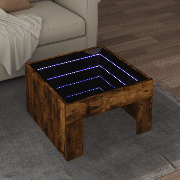 Couchtisch Räuchereiche Adiere 50x50x30cm mit Infinity-LED-Beleuchtung