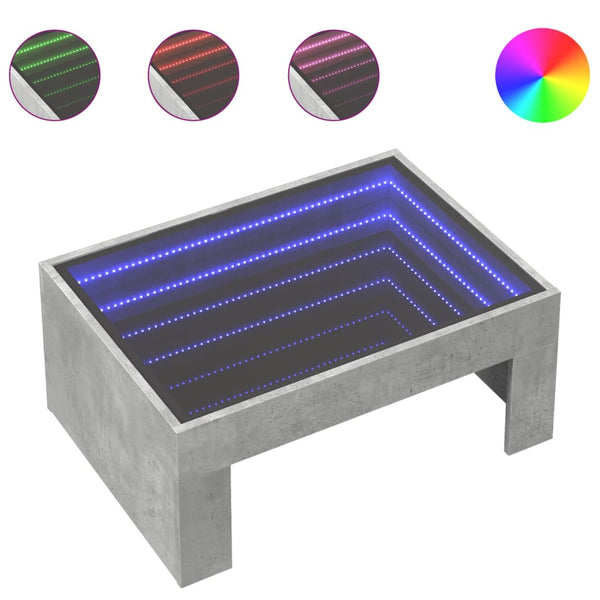 Betongrauer Couchtisch Infinity mit LED-Beleuchtung Adiere 70x50x30cm