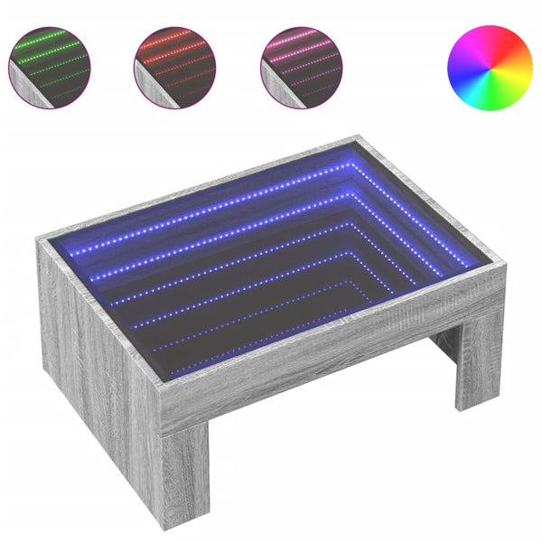 Grauer Couchtisch Infinity mit LED-Beleuchtung Adiere 70x50x30cm (Sonoma)