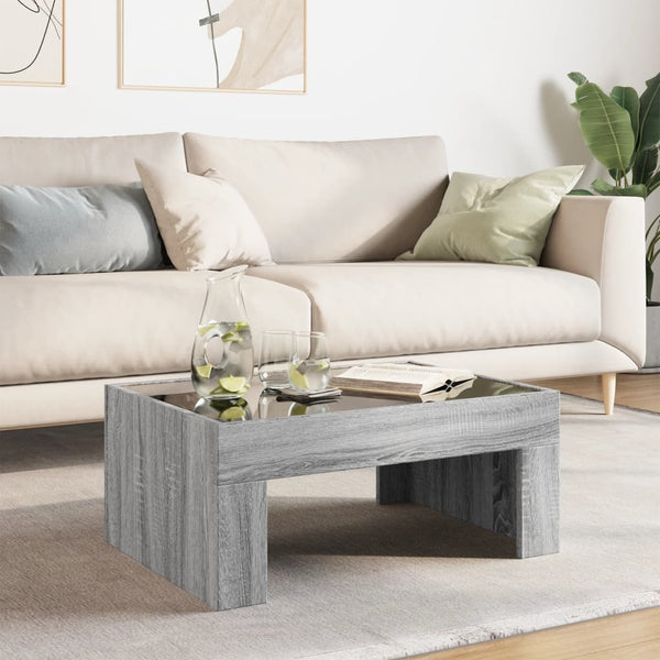 Grauer Couchtisch Infinity mit LED-Beleuchtung Adiere 70x50x30cm (Sonoma)
