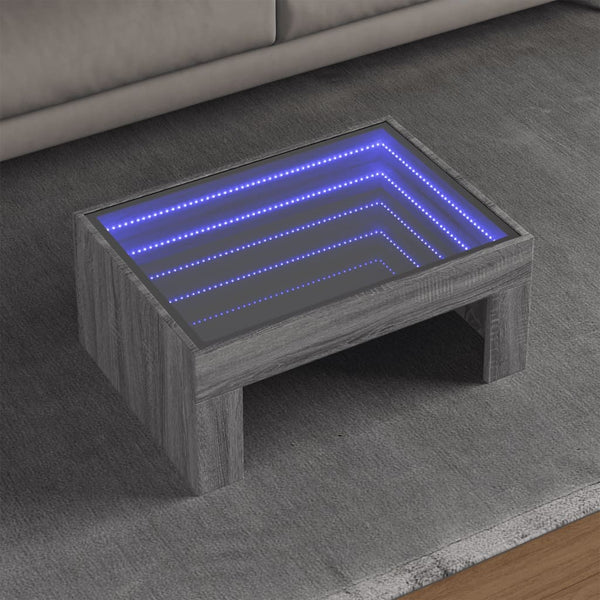 Grauer Couchtisch Infinity mit LED-Beleuchtung Adiere 70x50x30cm (Sonoma)
