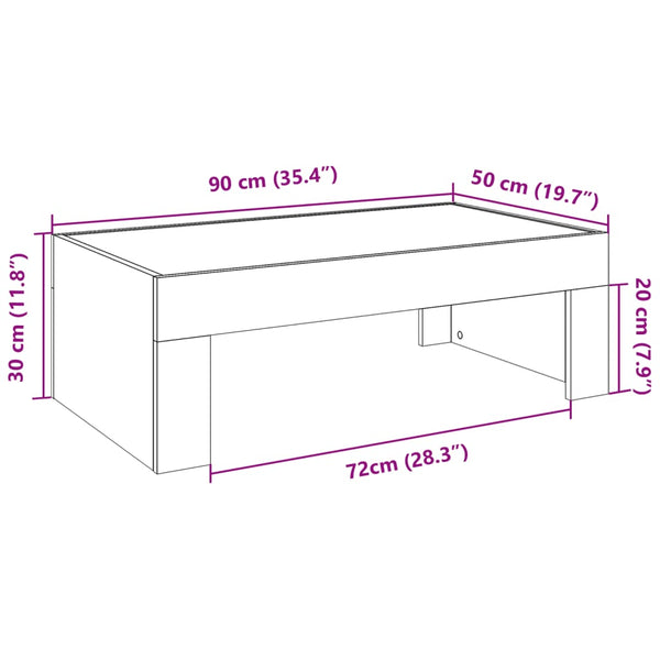 Grauer Couchtisch Infinity mit LED-Beleuchtung Adiere 90x50x30cm (Sonoma)
