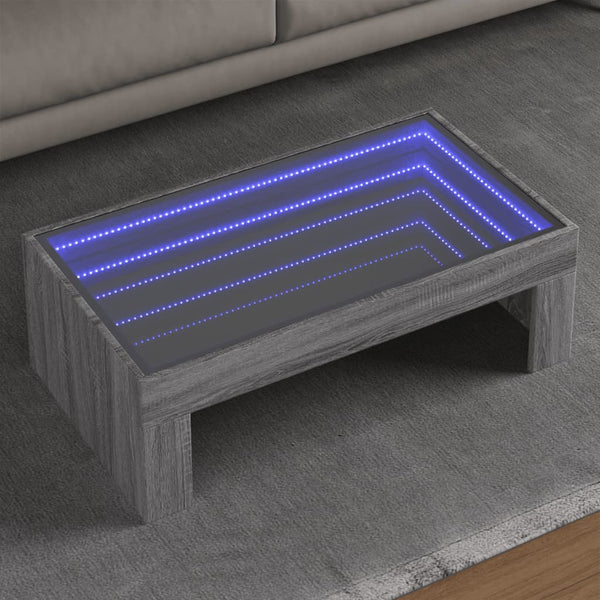Grauer Couchtisch Infinity mit LED-Beleuchtung Adiere 90x50x30cm (Sonoma)