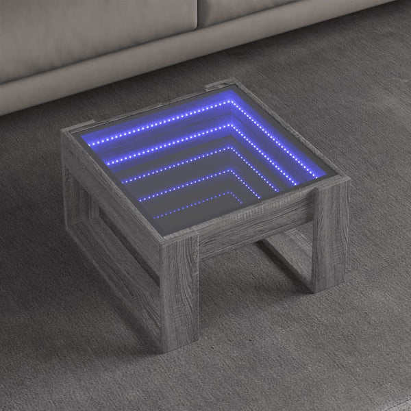 Grauer Couchtisch Infinity LED-Beleuchtung Boghita 50x53x30cm (Sonoma)