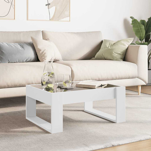 Weißer Couchtisch Boghita 70x53x30cm mit Infinity-LED-Leuchten