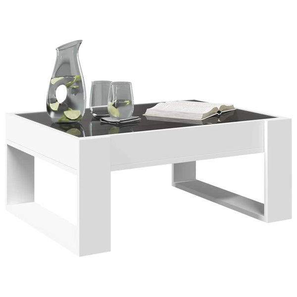 Weißer Couchtisch Boghita 70x53x30cm mit Infinity-LED-Leuchten