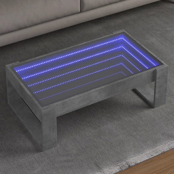 Betongrauer Couchtisch Infinity mit LED-Beleuchtung Boghita 90x53x30cm