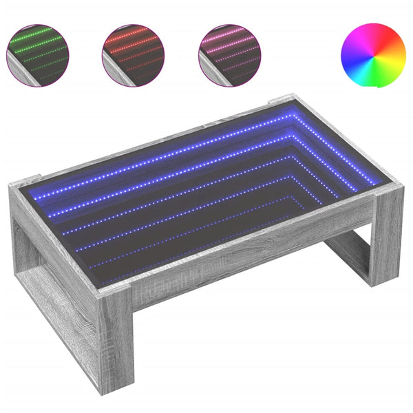 Grauer Couchtisch Infinity mit LED-Beleuchtung Boghita 90x53x30cm (Sonoma)