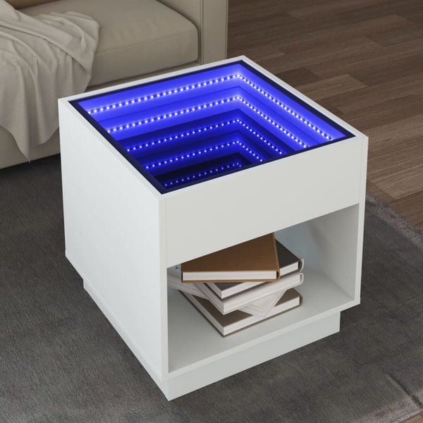 Weißer Couchtisch Infinity mit LED-Beleuchtung Zanofa 50x50x50cm