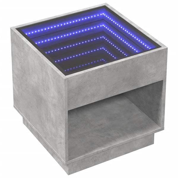 Betongrauer Couchtisch mit Infinity-LED-Beleuchtung Zanofa 50x50x50cm