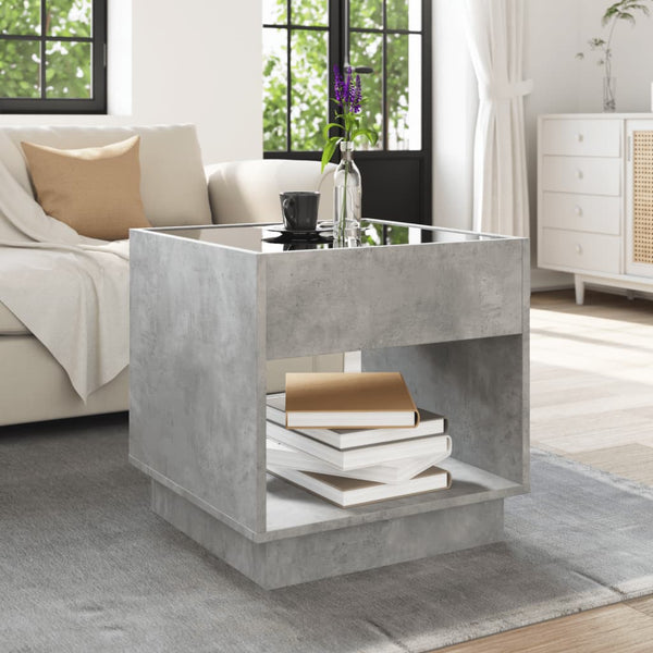 Betongrauer Couchtisch mit Infinity-LED-Beleuchtung Zanofa 50x50x50cm