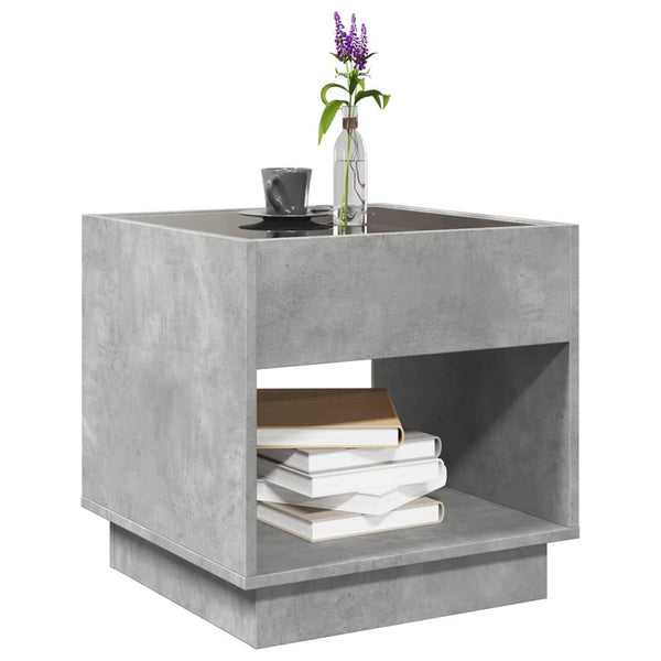 Betongrauer Couchtisch mit Infinity-LED-Beleuchtung Zanofa 50x50x50cm