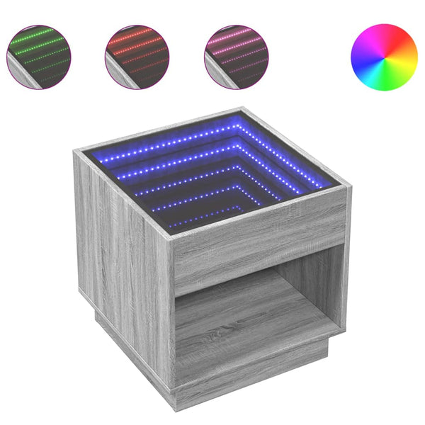 Grauer Couchtisch Infinity mit LED-Beleuchtung Zanofa 50x50x50cm (Sonoma)