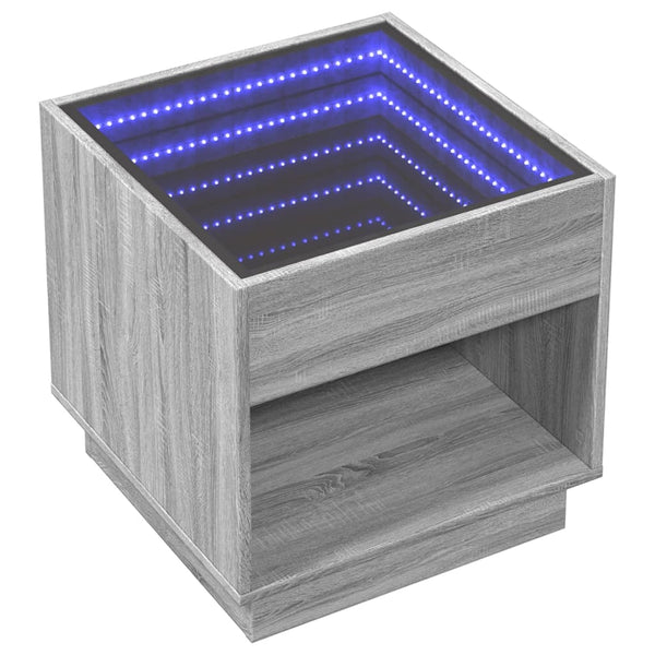Grauer Couchtisch Infinity mit LED-Beleuchtung Zanofa 50x50x50cm (Sonoma)