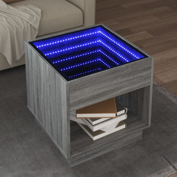 Grauer Couchtisch Infinity mit LED-Beleuchtung Zanofa 50x50x50cm (Sonoma)