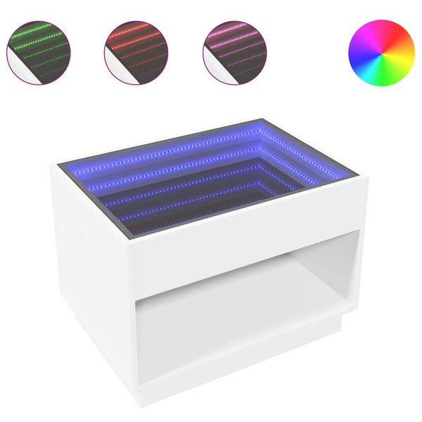 Valkoinen sohvapöytä infinity led-valoilla Zanofa 70x50x50cm