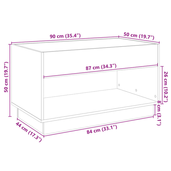 Betongrauer Couchtisch mit Infinity-LED-Leuchten Zanofa 90x50x50cm