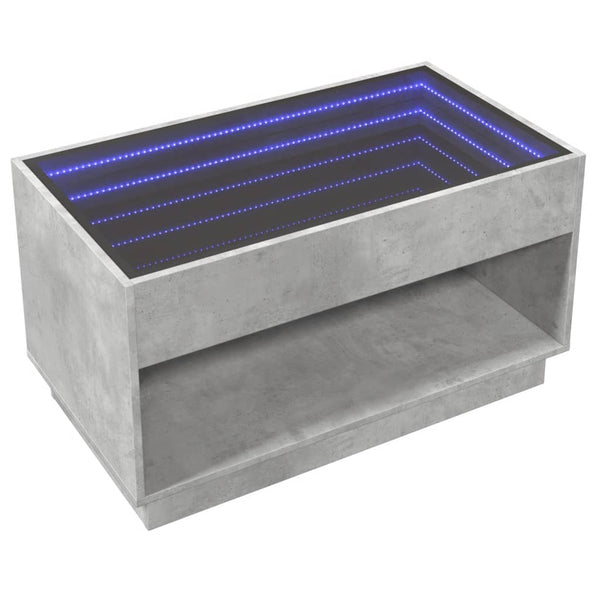 Betongrauer Couchtisch mit Infinity-LED-Leuchten Zanofa 90x50x50cm
