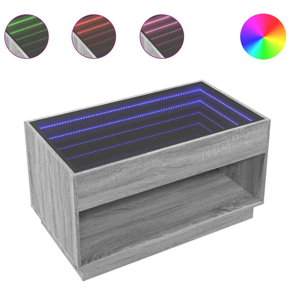 Grauer Couchtisch Zanofa 90x50x50cm mit Infinity-LED-Beleuchtung (Sonoma)