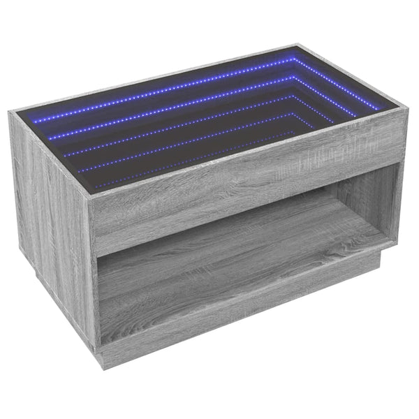 Grauer Couchtisch Zanofa 90x50x50cm mit Infinity-LED-Beleuchtung (Sonoma)
